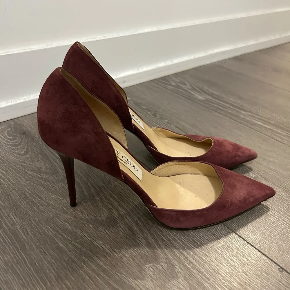 Jimmy Choo *Barely Worn* Burgundy Suede Addison D'Orsay Pumps - Picture 2 of 10